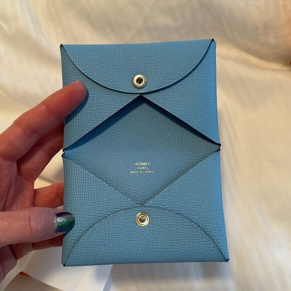 NWT Hermes snap card holder Blue - Picture 2 of 7